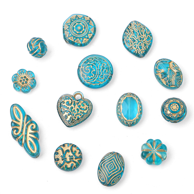 Acrylic Baroque Retro Gold-painted Oval Olive Pattern Flat Beads Pumpkin Spacer Diy