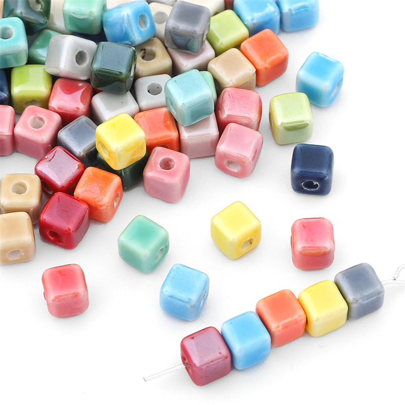 Milky Ceramic Five-petal Flower Square Beads Diy Handmade Beaded Bracelet Necklace Peach