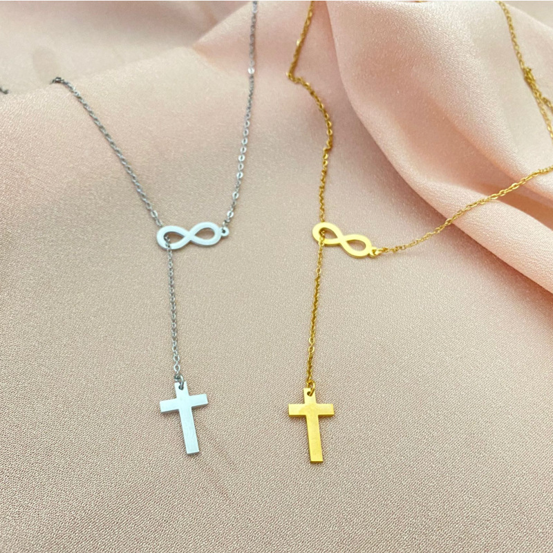 Amazon Supply European and American Simple Geometric Cross Figure Double Pendant Necklace