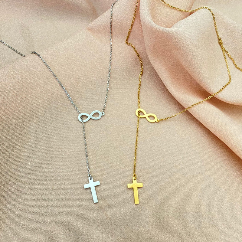 Amazon Supply European and American Simple Geometric Cross Figure Double Pendant Necklace