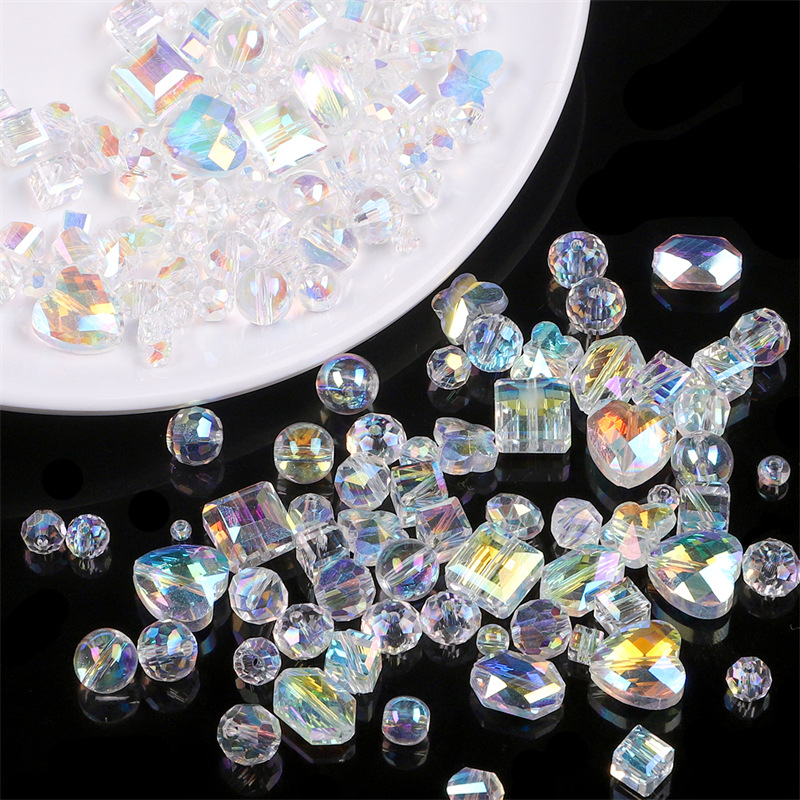 Glass Crystal Pearlescent Flat Beads Square Peach Heart Diy Handmade Beaded Bracelet