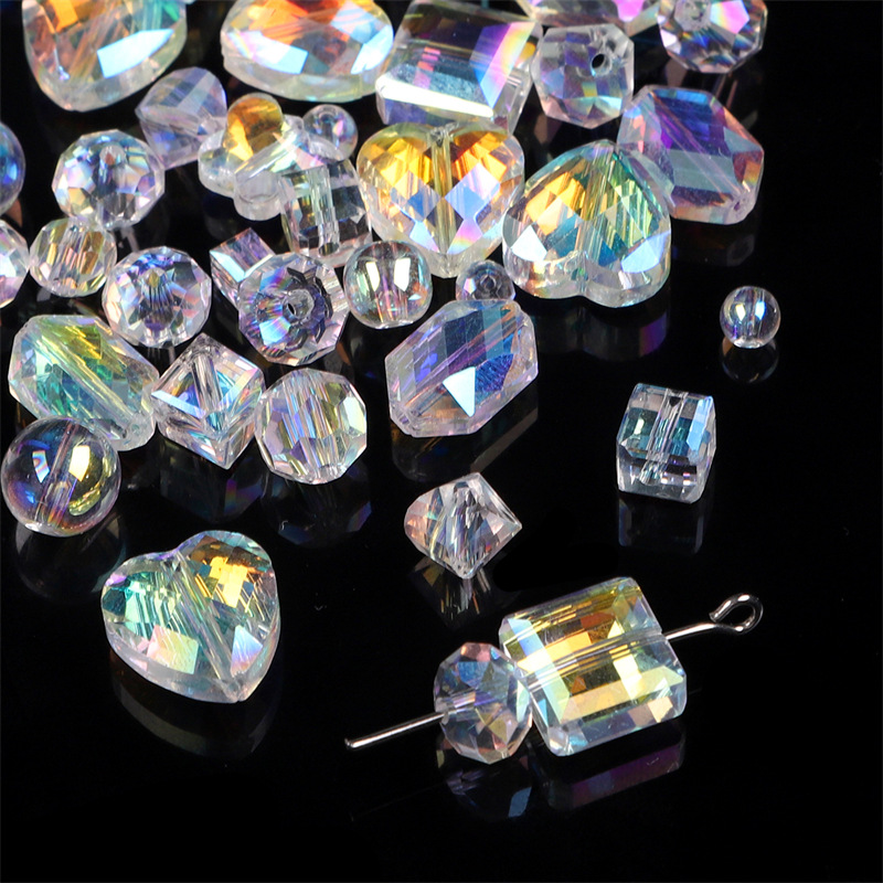 Glass Crystal Pearlescent Flat Beads Square Peach Heart Diy Handmade Beaded Bracelet