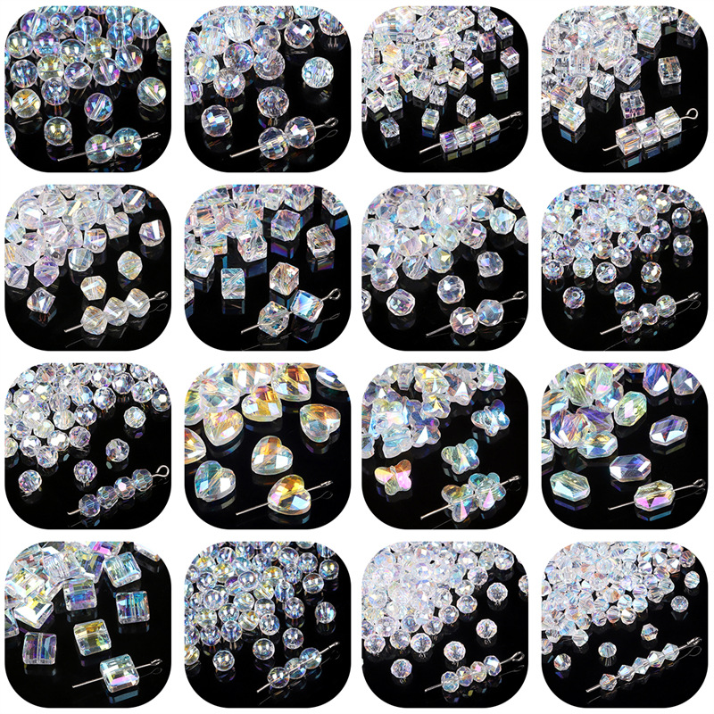 Glass Crystal Pearlescent Flat Beads Square Peach Heart Diy Handmade Beaded Bracelet