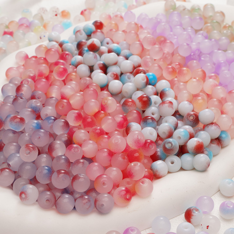 Jelly Glass Round Beads, Semi-sugar Bubbles, Gold Powder, Loose Beaded Bracelets, Diy