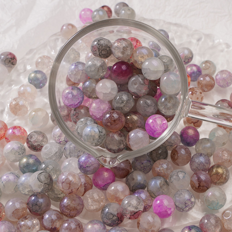Jelly Glass Round Beads, Semi-sugar Bubbles, Gold Powder, Loose Beaded Bracelets, Diy