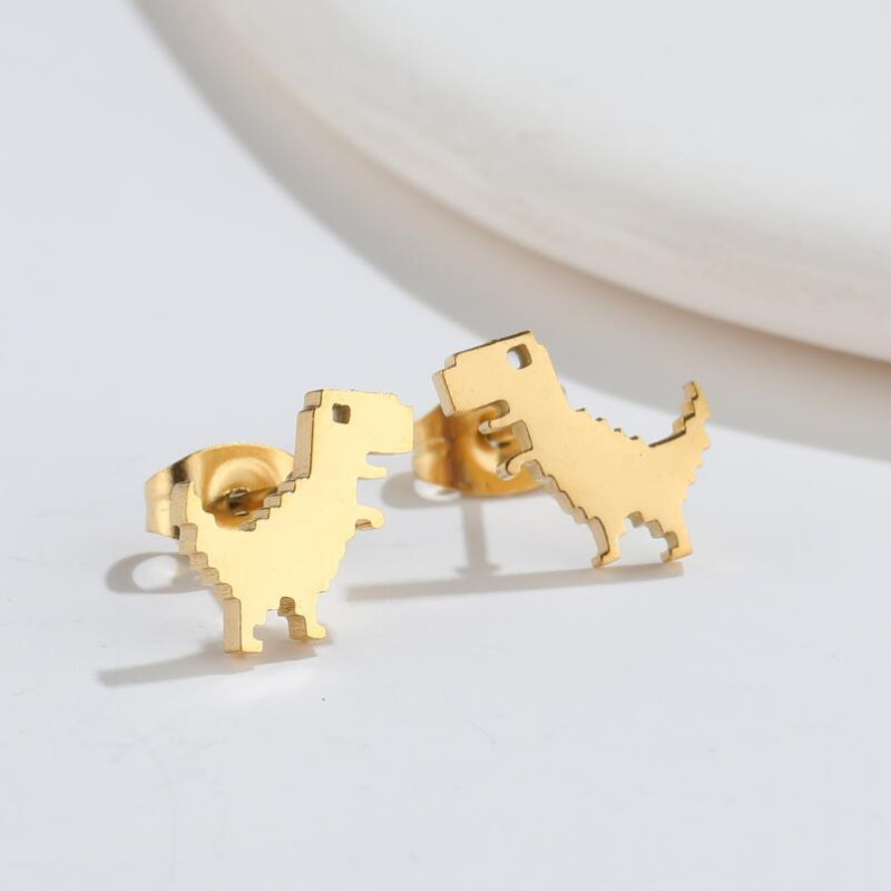 Cute Tyrannosaurus Rex Dinosaur Earrings Mini Simple Stainless Small Animal E-commerce New