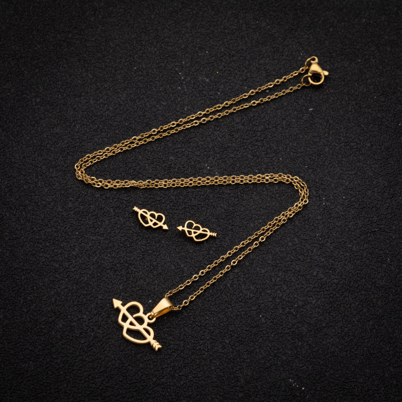 Stainless Steel Love Set Wish New Three-piece Set One-arrow Heart Necklace Earrings