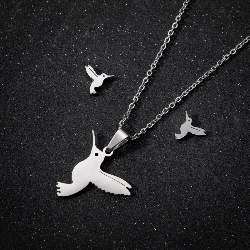 Cute Little Animals Bird Pigeon Pendant Stainless Steel Jewelry Necklace Earrings Set