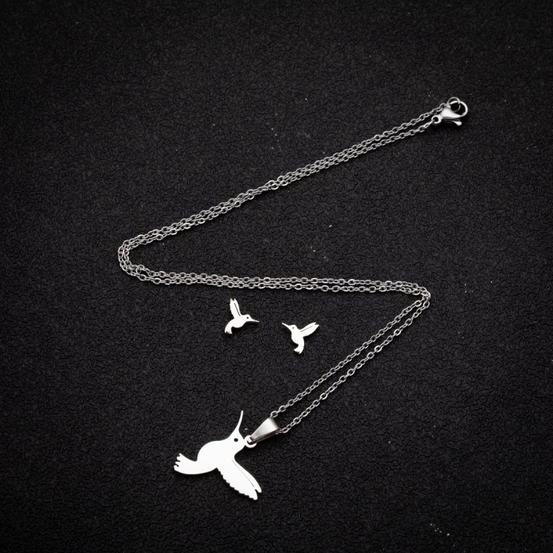Cute Little Animals Bird Pigeon Pendant Stainless Steel Jewelry Necklace Earrings Set