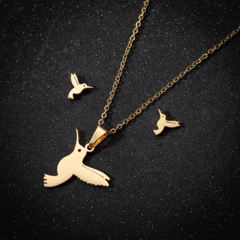 Cute Little Animals Bird Pigeon Pendant Stainless Steel Jewelry Necklace Earrings Set