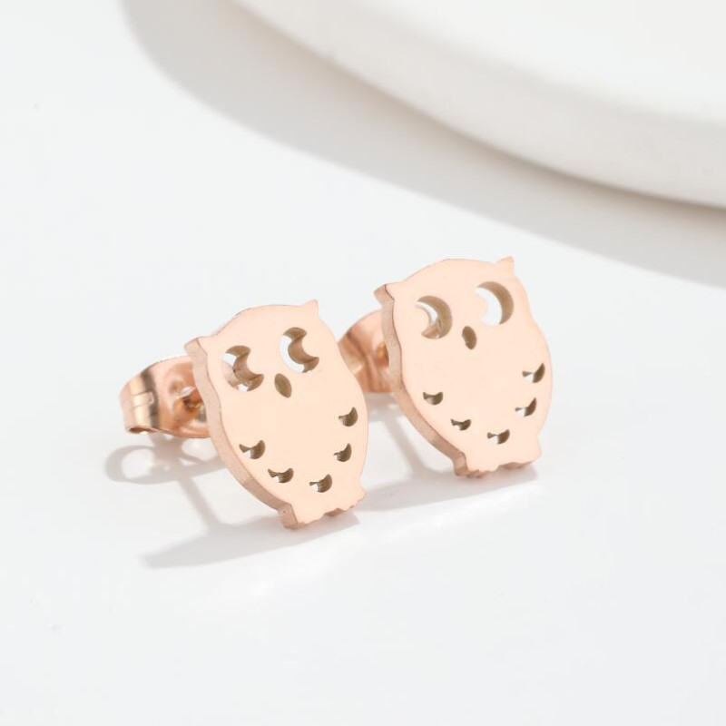 European and American Forest Owl Animal Earrings Ins Female Personality Stainless Steel