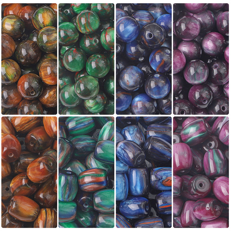 Resin Flowing Starry Sky Halo-dyed Round Beads Multi-color Loose Diy Handmade Beading