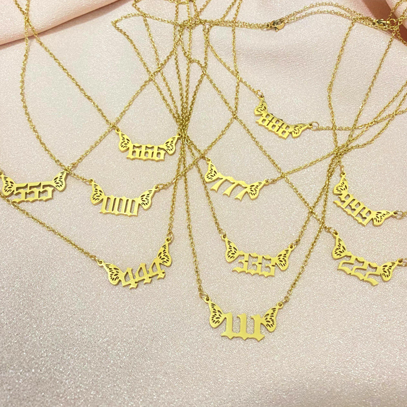 New Stainless Steel Jewelry Angel Digital Necklace 000-999angel Wings Neck Chain Clavicle