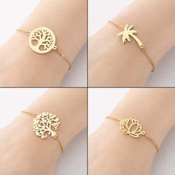 Spring New Stainless Steel Tree of Life Coconut Pendant Bracelet Ins Fashion Lotus Flower