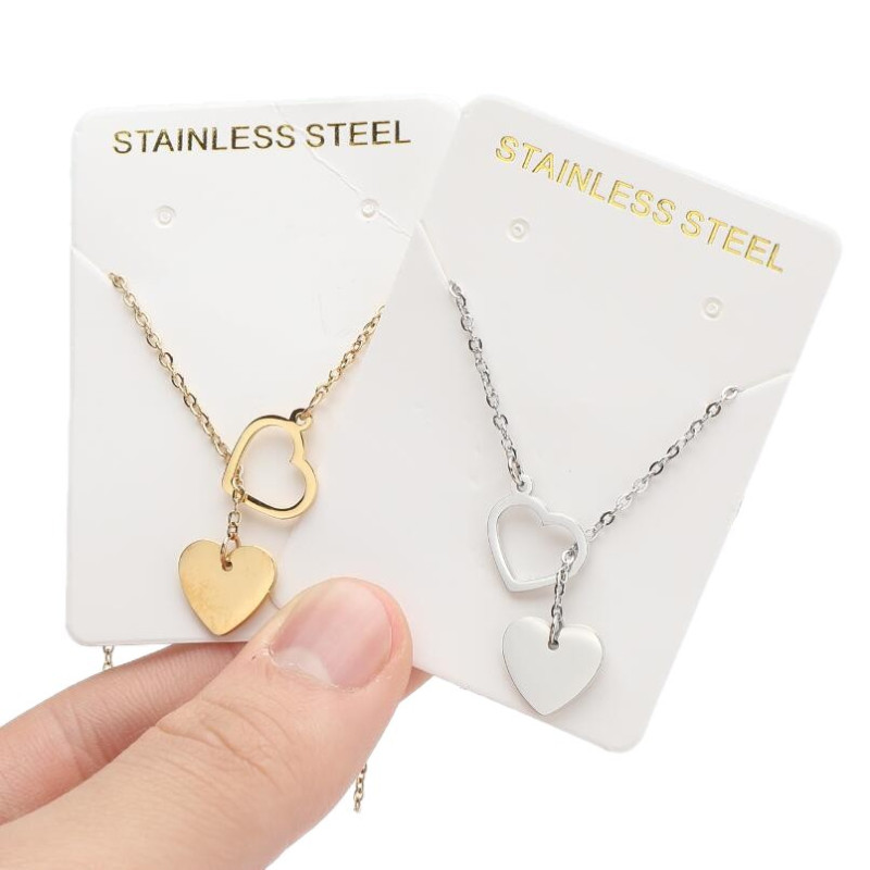 Necklace Jewelry Simple New Niche Design Stainless Steel Double Pendant Love-shaped