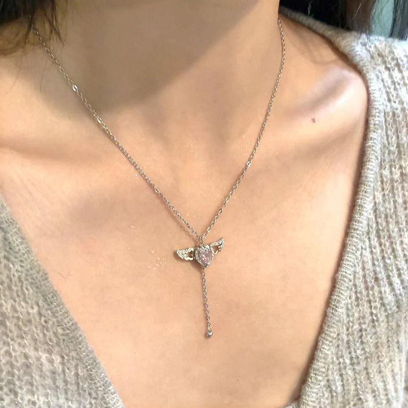 Cupid's Heart Necklace, High-end Light Luxury Angel Pendant, Female Clavicle Chain