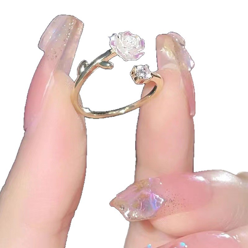 Super Flash Thorn Camellia Ring for Women with Sweet Fragrance and Non-fading Open Index