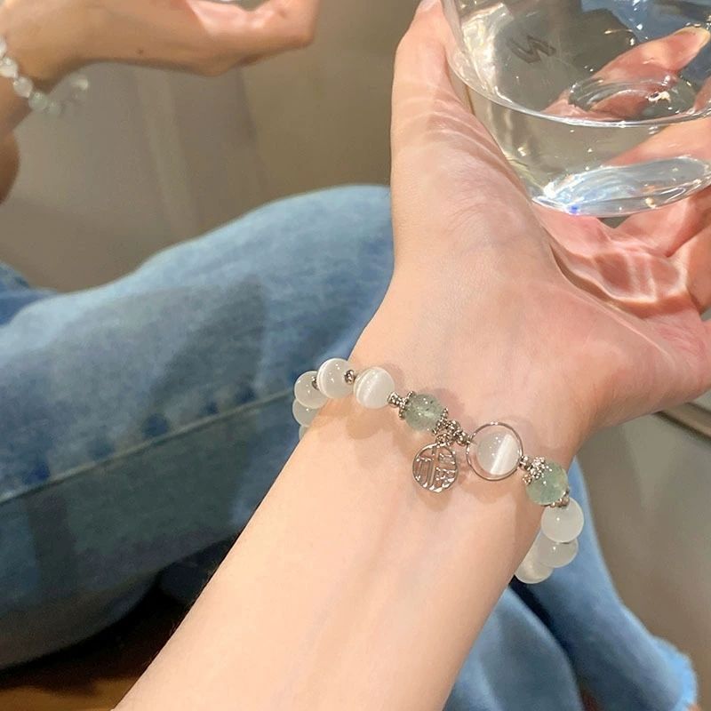 Aquamarine Imitation Cat's Eye Bracelet Women's Ins Niche Design New Gray Moonlight