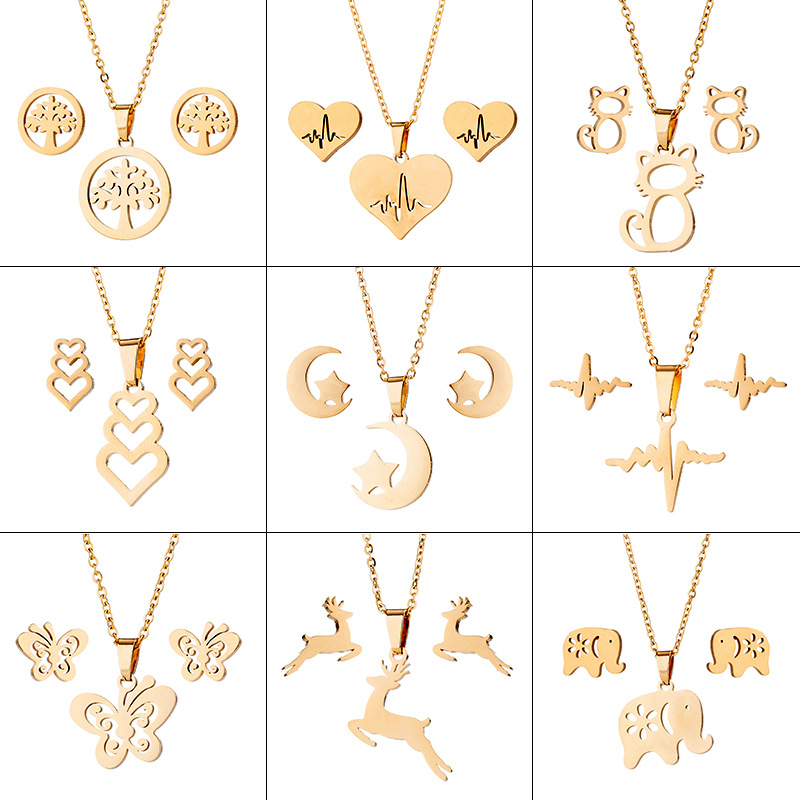 Women's New Personalized Stainless Steel Animal Series Necklaces and Earrings Jewelry