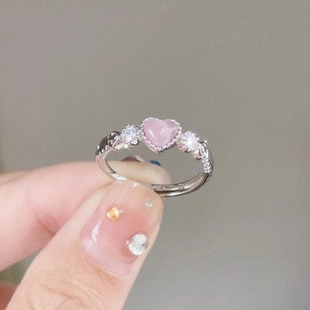 Pink love ring female ins simple niche high-looking Korean girly sweet live mouth ring