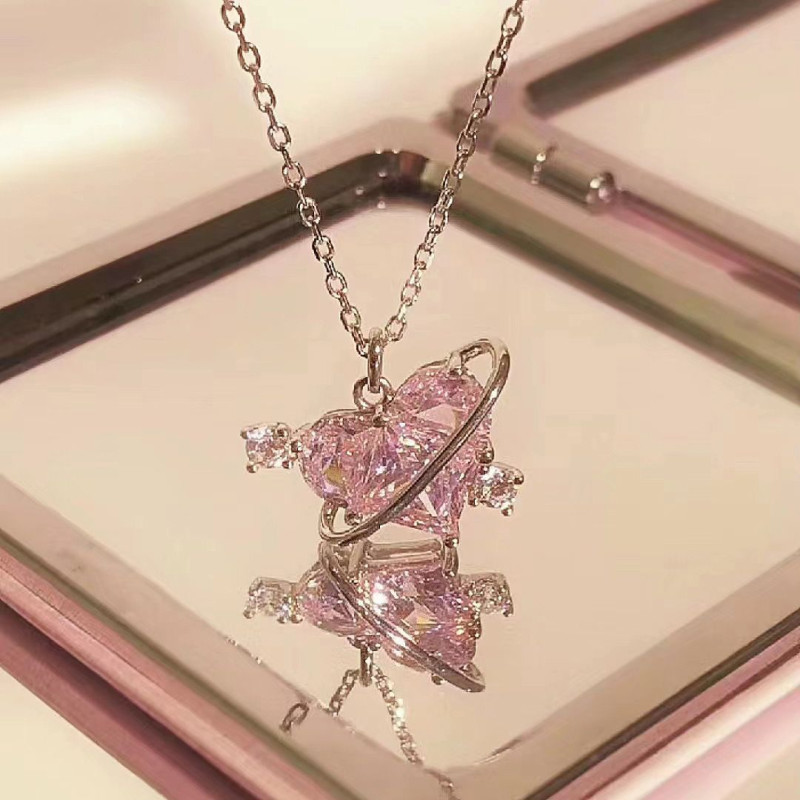 Sweetheart Girl Love Planet Necklace Women's Light Luxury Pink Clavicle Chain Birthday