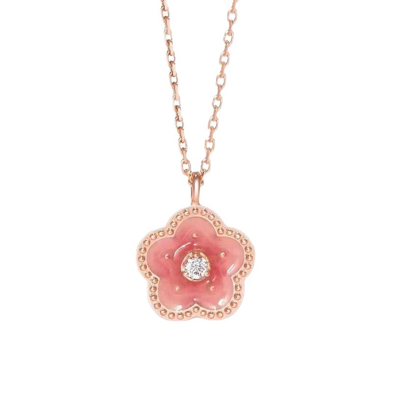 New Pink Peach Blossom Necklace for Women Ins Niche Design Pendant Sweet Temperament