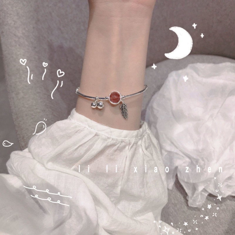 Strawberry Crystal Cute Bracelet for Women, Peach Blossom, Simple Couple Love Sweet