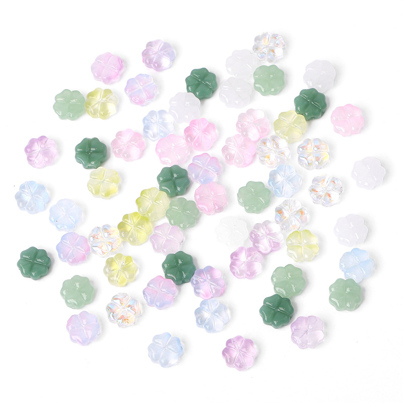 Colorful Glass Four-leaf Flower Flat Bead Bracelet Loose Beads Handmade Diy Necklace