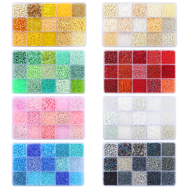15 Grid Glass Rice Beads Tube Bead Material Package Handmade Diy Bracelet Necklace