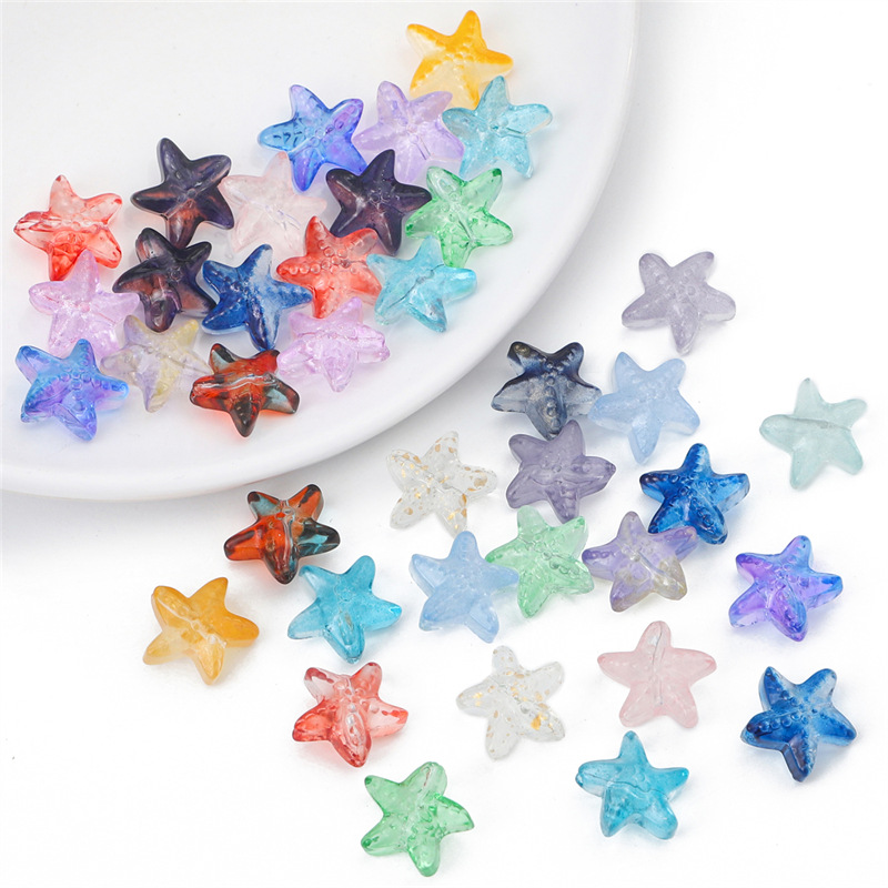 10 Pieces of Glass Seaside Starfish Diy Handmade Straight Hole Beaded Bracelet Necklace