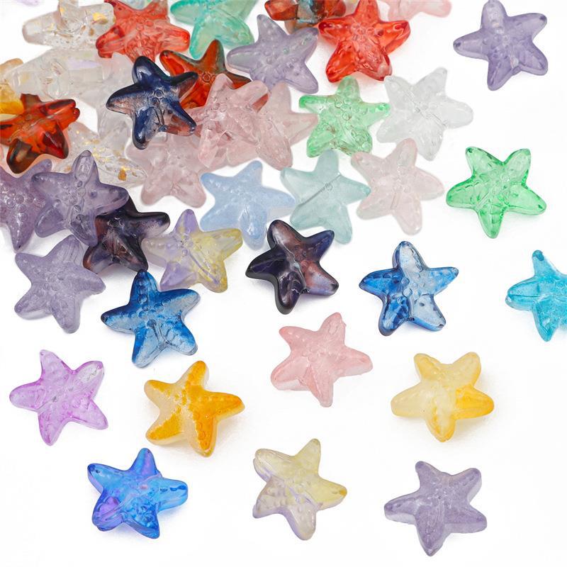 10 Pieces of Glass Seaside Starfish Diy Handmade Straight Hole Beaded Bracelet Necklace