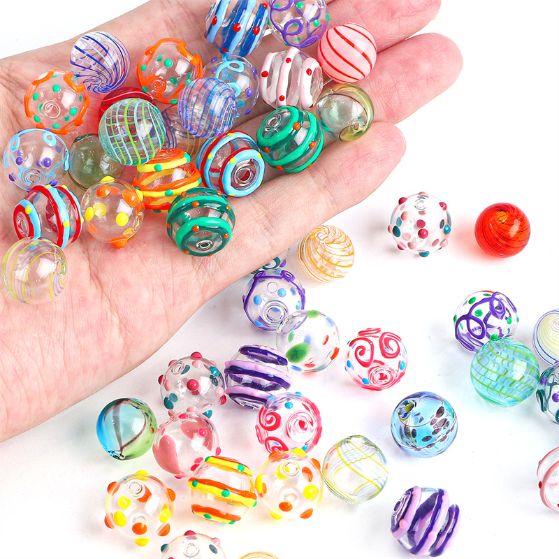 Hot Selling Cartoon Hand-painted Hollow Glass Beads Handmade Diy Bracelet Necklace