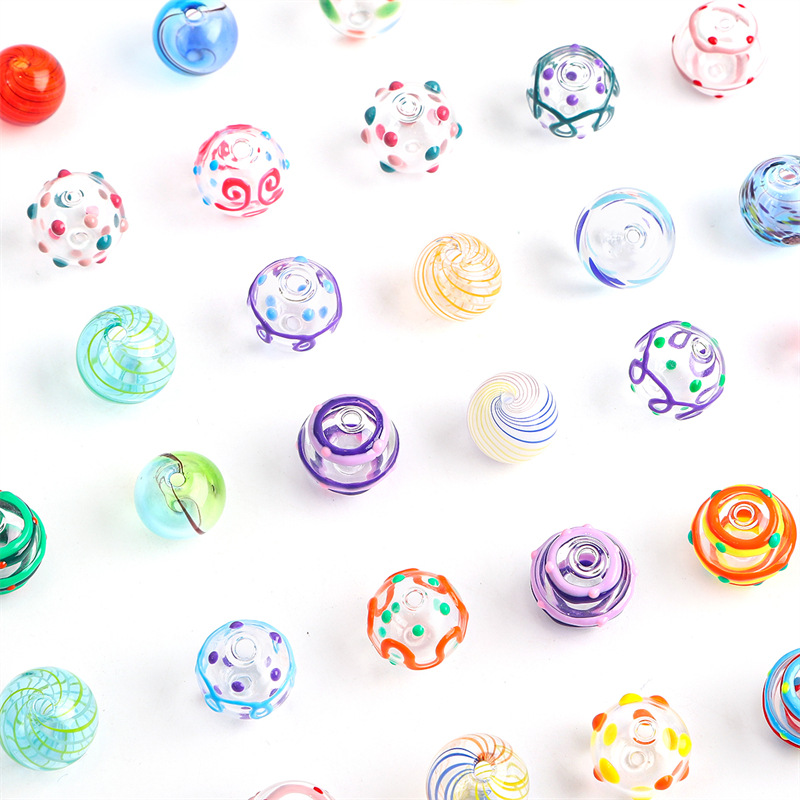 Hot Selling Cartoon Hand-painted Hollow Glass Beads Handmade Diy Bracelet Necklace