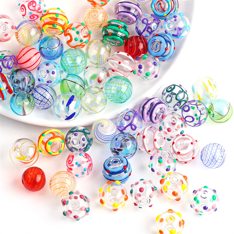Hot Selling Cartoon Hand-painted Hollow Glass Beads Handmade Diy Bracelet Necklace