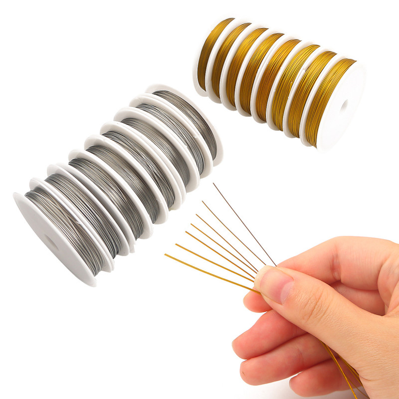 0.3-1mm Golden Natural Color 7-strand Steel Wire Lead Through Beaded Rope Diy Homemade