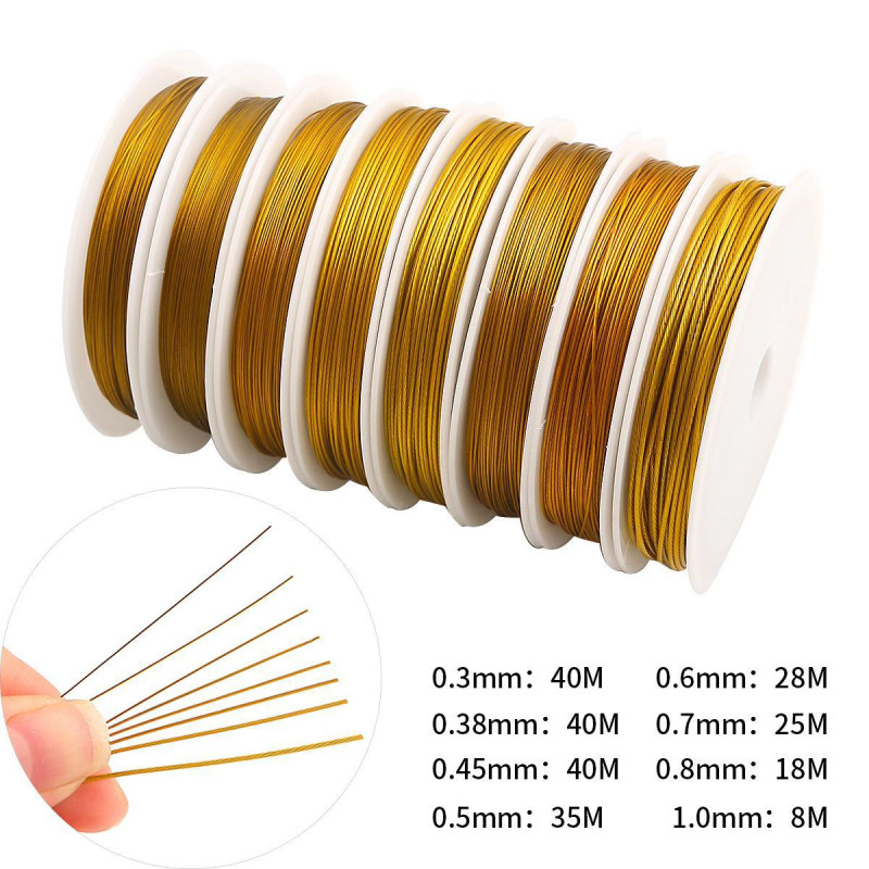 0.3-1mm Golden Natural Color 7-strand Steel Wire Lead Through Beaded Rope Diy Homemade