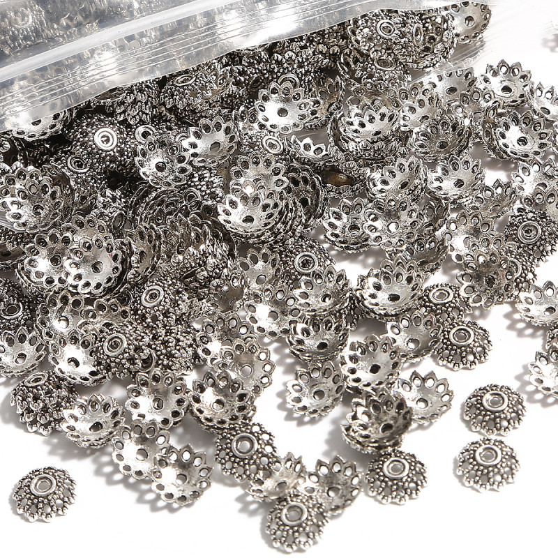 Ancient Silver Alloy Hollow Flower Holder Bead Cap Antique Diy Step Hairpin Hair Crown