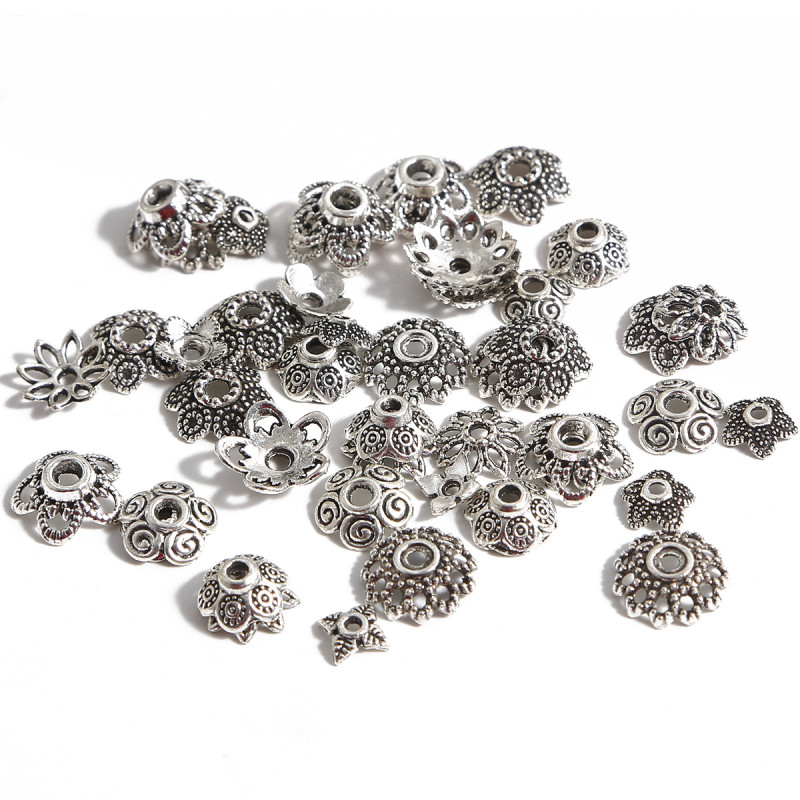 Ancient Silver Alloy Hollow Flower Holder Bead Cap Antique Diy Step Hairpin Hair Crown