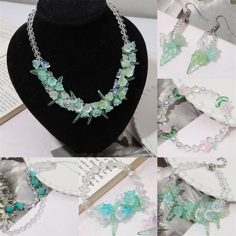 Glass Imitation Jade Gradient Lily of the Valley Beads Morning Flower Diy Handmade