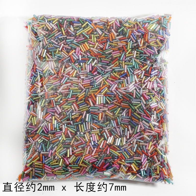 Large Package of 2*7mm Silver-filled Tube Beads, Glass Rice Handmade Diy Loose Bead
