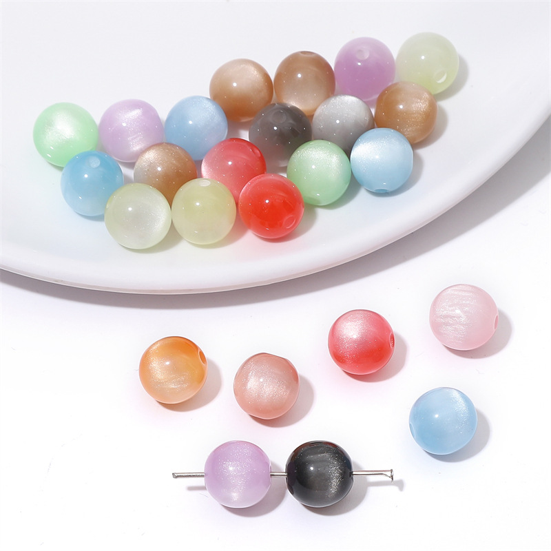 Super Premium Resin Imitation Cat's Eye Round Beads Colored Straight Hole Scattered