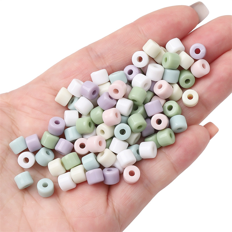 6mm Cylindrical Cream Beads Mobile Phone Chain Same Accessories Acrylic Solid Color