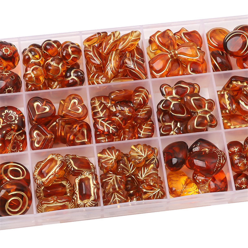 Acrylic Baroque Retro Amber Gold-painted Oval Olive Pattern Flat Beads Pumpkin Spacer Diy