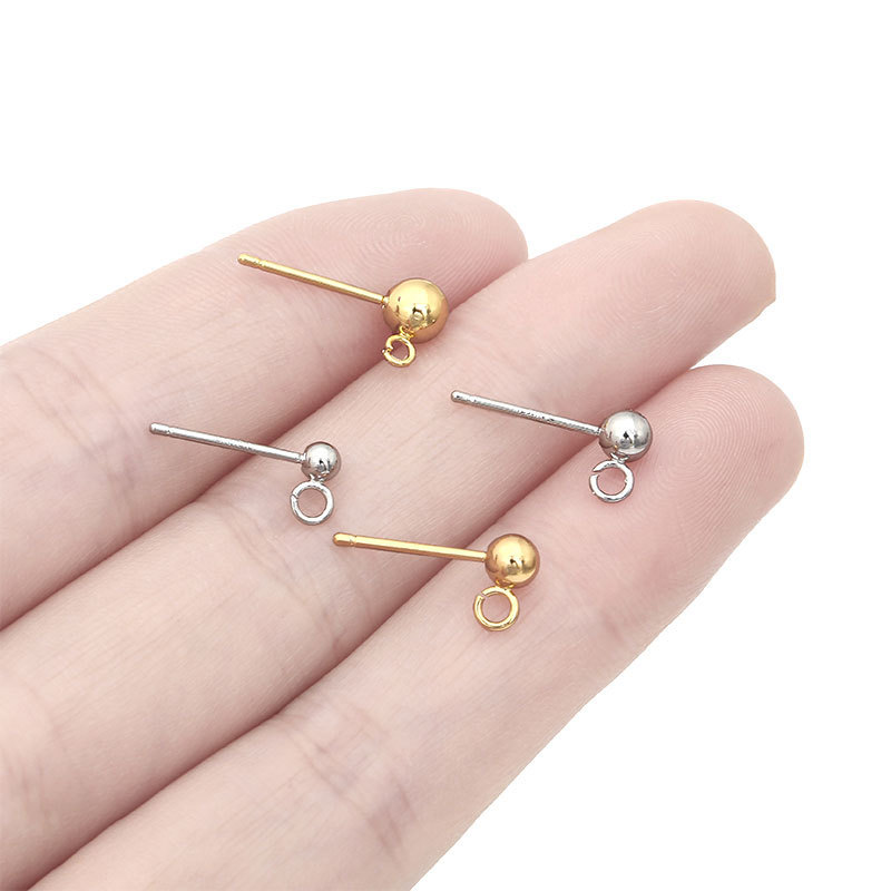 925 Silver K Gold Copper Ball Beads with Hanging Needle and Ring Earrings Handmade Diy