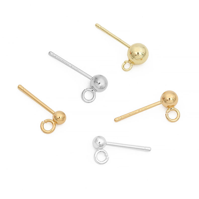 925 Silver K Gold Copper Ball Beads with Hanging Needle and Ring Earrings Handmade Diy