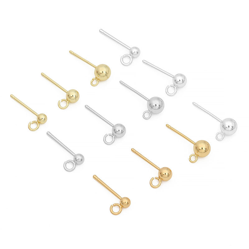 925 Silver K Gold Copper Ball Beads with Hanging Needle and Ring Earrings Handmade Diy
