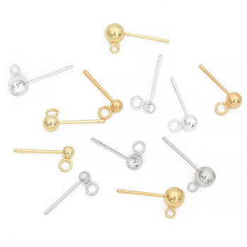 925 Silver K Gold Copper Ball Beads with Hanging Needle and Ring Earrings Handmade Diy