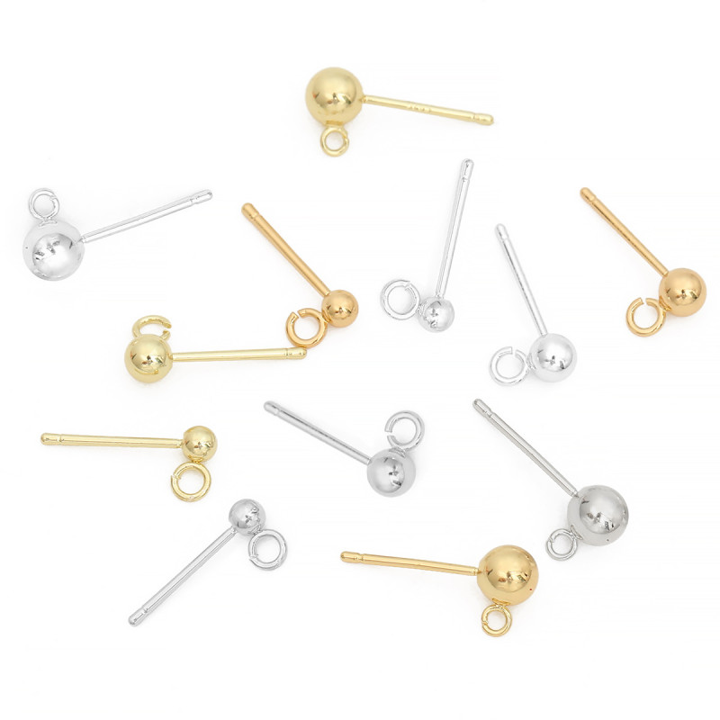 925 Silver K Gold Copper Ball Beads with Hanging Needle and Ring Earrings Handmade Diy