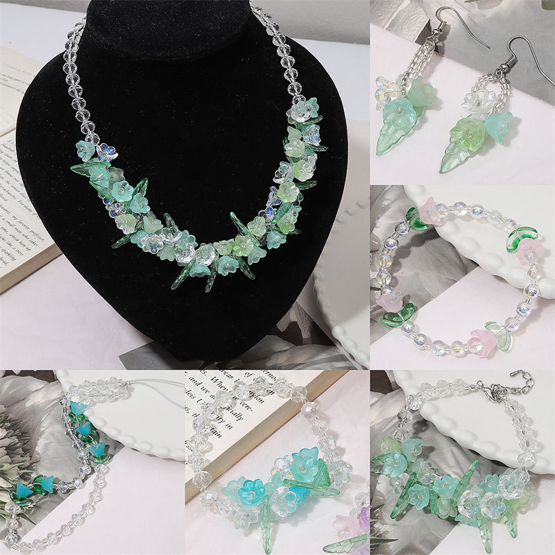 Glass Imitation Jade Gradient Color Lily of the Valley Beads Handmade Diy Necklace