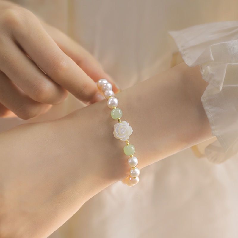 Rose Flower Bead Bracelet for Women Ins Niche Design New Summer Versatile As a Gift for
